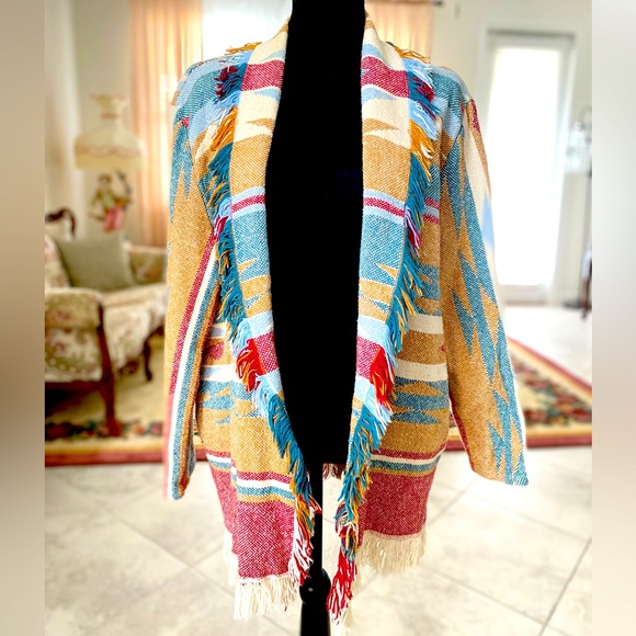 Vintage Granite Southwest Woven Fringe Cardigan Jacket - Picture 2 of 10